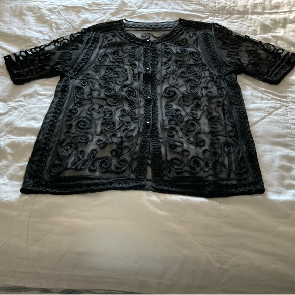 BLACK EMBROIDERED/LACE CARDIGAN, VINTAGE, SIZE:L - Picture 10 of 10